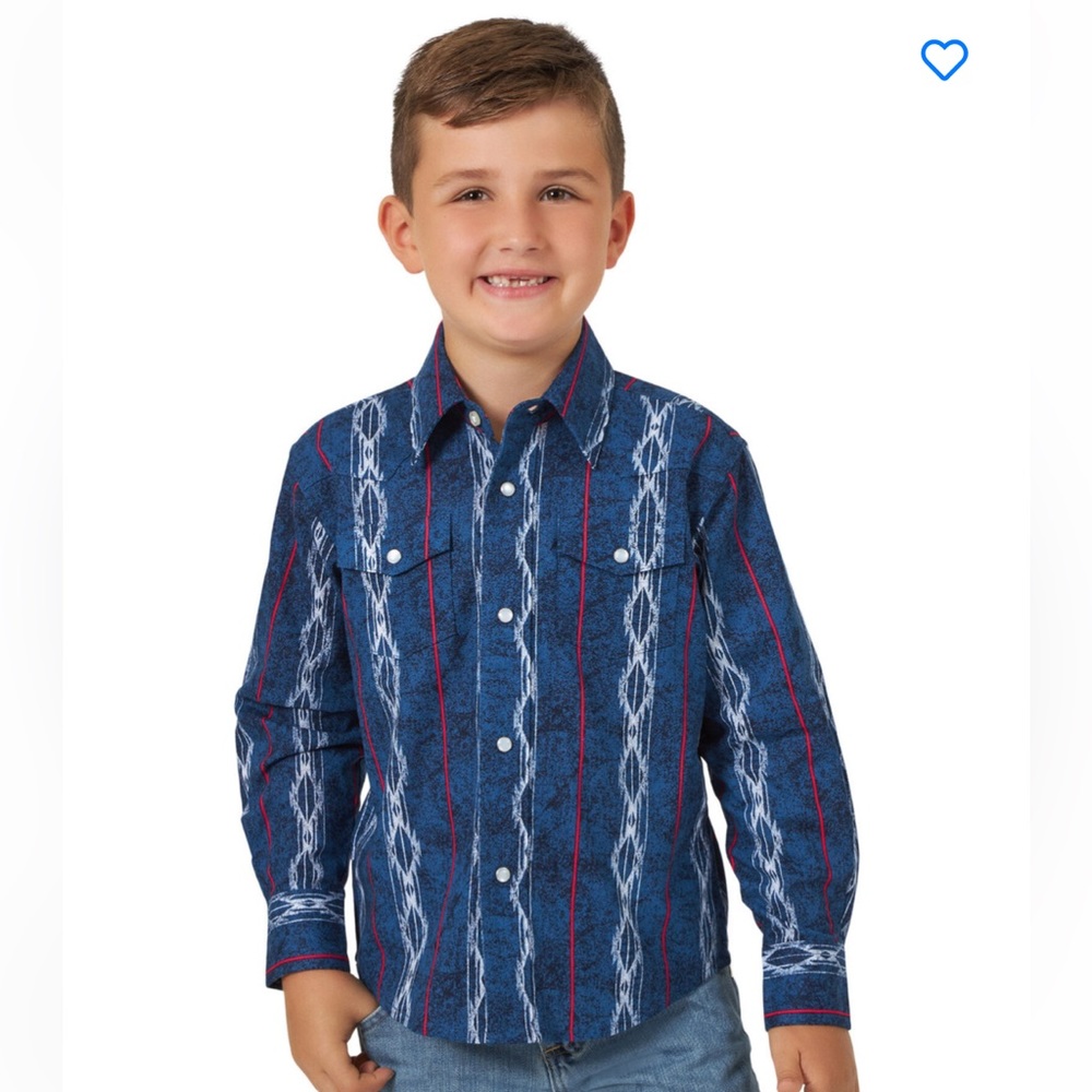 Wrangler Aztec Print Pearl Snap Western Shirt Boys Medium